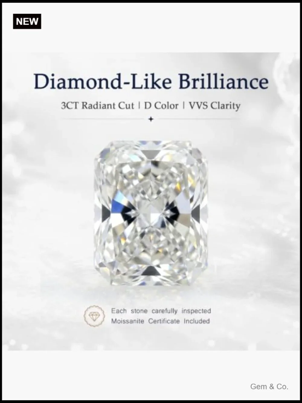 3CT Radiant Cut Moissanite Engagement Ring, VVS1, 925 Sterling Silver
